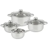 Kochtopfset 4-teilig aus Edelstahl mit Bratentöpfen, Kochtopf, Stielkasserolle und Dampfaustritt - Silber