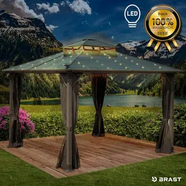 Brast Pavillon Aluminium Pagode 3,5 x 3,5 m inkl. Moskitonetz Dunkelgrau