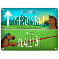 Trendaffe Metallschild mit Pferde Motiv und Spruch: Willkommen im