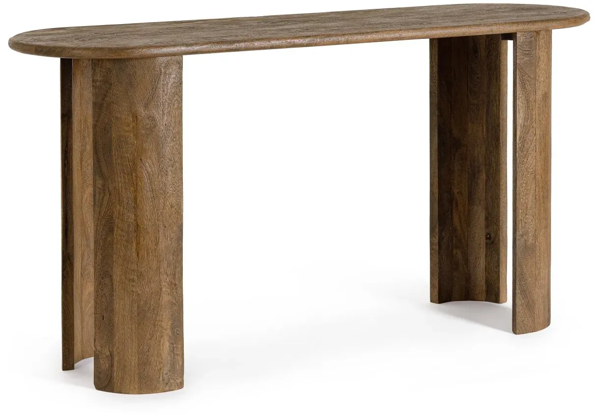 Konsole Orlando aus Mangoholz, modernes Design, Braun, natürliche Maserung, 147x45x76 cm
