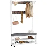 WPPTNSFY Metall Garderobenständer Schuhregal mit Sitzbank, Kleiderständer mit Kleiderhaken und Schuhregal, Verstärkte Hängestange Dauerhaft für Schlafzimmer,Wohnzimmer und Büro L:80/100CM