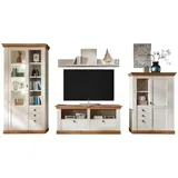 furn.design Wohnwand in weiß Pinie und Eiche Wotan Landhaus Schrankwand 4-teilig 376 x 204 cm, Hemsby