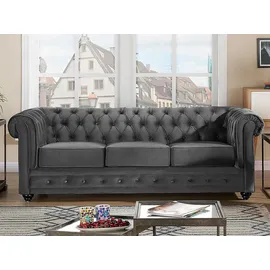 vente-unique Vente-unique-Sofa 3-Sitzer, - Samt - Anthrazit, - Chesterfield