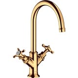 Hansgrohe Axor Montreux 2-Griff Waschbeckenarmatur 210 mit Kreuzgriffen Polished Gold Optic