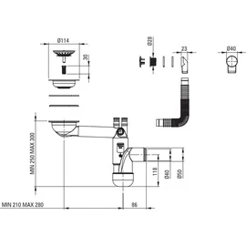 TRIZERATOP Siphon für Granitspülbecken 1-Becken  weiß/Chrom