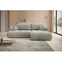 thematys Ecksofa mit Schlaffunktion und Bettkasten, L-Form, Cord und Bouclé + 2 Kissen, 260 x 165cm - Luxus Couch mit Bettfunktion mit Bonnellfedern grau