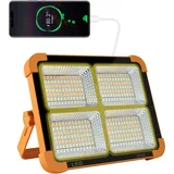 100W LED Baustrahler Solar Wiederaufladbar, Akku Arbeitsstrahler Tragbare Campinglampe mit 16500mAh Powerbank,10000 Lumen für Baustelle Garage Werkstatt für Angeln Notfall Baustelle Garage1