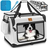 TRESKO Hundebox Faltbar Grau (xxxl 102x69x69cm) Inkl. Leckmatte, Spatel & Reflektoren Transportbox Für Hunde Und Katzen Hundetransportbox Für Kleine & Große Hunde Hundetasche Robust - Tresko