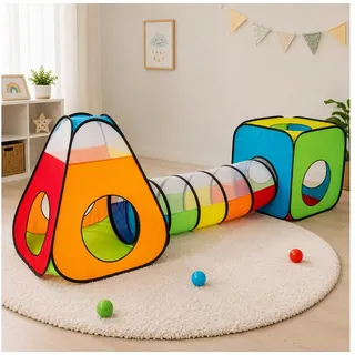 ALARA TOYS Spielzelt 3-in-1 Kinderzelt mit Würfel, Pyramide und Tunnel