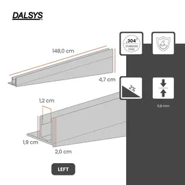 Dalsys Gefällekeil Dusche 148cm, Höhe 19mm, Links Silber U-Profil zur Glasaufnahme für ebenerdige Dusche, aus korrosionsbeständigem V2A Edelstahl - Silber