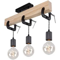 GLOBO Holzleuchte Deckenlampe 3 flammig Esszimmerleuchte Wohnzimmer, Holz Metall naturfarben schwarz, 3x E27 Fassungen, HxLxB 39x60x14 cm