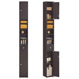 SoBuy Badzimmerschrank Schmal - Badezimmer Hochschrank aus Holz mit verstellbaren Einlegeböden - Wasserabweisender Badschrank - platzsparendes Badmöbel, Braun, 20x180x20cm, BZR34-II-BR