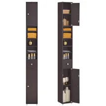 SoBuy Badzimmerschrank Schmal - Badezimmer Hochschrank aus Holz mit verstellbaren Einlegeböden - Wasserabweisender Badschrank - platzsparendes Badmöbel, Braun, 20x180x20cm, BZR34-II-BR