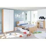 freiraum Jugendzimmer-Set NOA, (Jugendbettkasten mit Kopfteil + Kleiderschrank + Kinderschreibtisch), in Nodi-Eiche/Artik-Weiß - 196x77x92 (BxHxT) braun