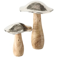 Boltze Dekoaufsteller Fungus 2-teilig (Pilzfiguren, Mangoholz / Aluminium, Dekoration Winter, Herbst, Maße 21x14 cm, 15x12 cm) 1457100, Braun