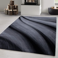 Carpetsale24 Teppich Wohnzimmer Abstrakt Wellen Design Schwarz und Grau 120 x 170 cm - Kurzflor Teppich Schlafzimmer Pflegeleicht und Extra Weich - Waschbarer Teppich für Küche Esszimmer Jugendzimmer