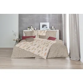 Primera Biber-Bettwäsche Autum Leaf floral Braun 155 x 220 cm + 80 x 80 cm