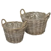 Posiwio 2tlg. Pflanzkorb Farmhouse grau braun Kooboo Rattan D36/42cm Rattankorb