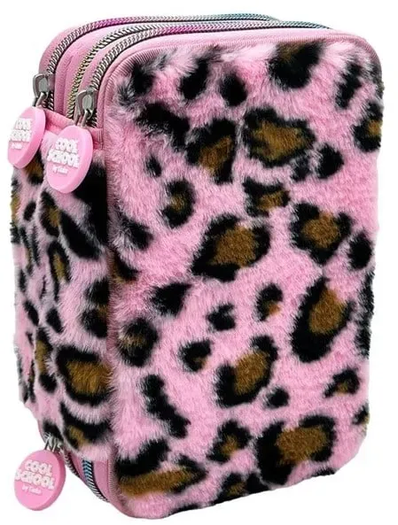Triple Pencilcase - Leopard Rosa