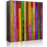Banjado Großer Schlüsselkasten Metall 30x30cm Schwarz Scharnier Links 50 Haken Beschreibbar Magnetisch Motiv Holz Collage Bunt
