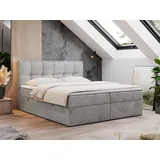 MKS Meble Boxspringbett 160x200 mit Bettkasten, Bett mit Multipocket - Matratze H4 Topper, Polsterbett 160x200 mit Bettkasten Kopfteil, Boxspringbett mit Mat... - Hellgrau