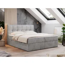 MKS Meble Boxspringbett 160x200 mit Bettkasten, Bett mit Multipocket - Matratze H4 Topper, Polsterbett 160x200 mit Bettkasten Kopfteil, Boxspringbett mit Mat... - Hellgrau
