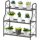 Bomclap Pflanzenregal Blumenregal Metall, 3 Stufen Pflanzenständer Blumentopf Topfhalter für Outdoor Indoor Balkon Garten, Multifunktionales Blumenregal mit großer Kapazität, Schwarz