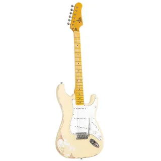Fame SE E-Gitarre, ST-Style, Single Coil Tonabnehmer, Worn Out weiß Anfänger