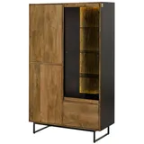 Massivmoebel24 Vitrine Mango / Altholz 110x47x182 schwarz / natur lackiert DAVIS #31 - 2 Jahre Gewährleistung - mind. 14 Tage Rückgaberecht - Beige,Schwarz