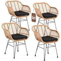 Casaria® Gartenstühle 4er Set Polyrattan inkl. 5cm Auflagen Boho-Stil Gartensessel Wetterfest mit Armlehne Garten Terrasse Balkon Stuhl Sessel Outdoor