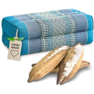 Livasia Block Yogakissen eckig - 17x34x12cm - Meditationskissen mit Kapok, Stützkissen Bolster rechteckig, Yoga Pilates Zubehör Nackenkissen, Thaikissen fest handgefertigt (Hellblau)