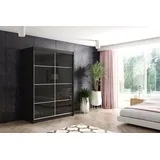 ALTDECOR Schiebetürenschrank VIVI 2 (Kleiderschrank Aluminium-Leisten, Lacobel, Schiebetürenschrank mit LED) schwarz 120 cm x 216 cm x 61 cm