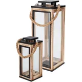 Mojawo Laterne 2-teiliges Laternen-Set Holz Metall Braun
