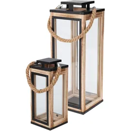 Mojawo Laterne 2-teiliges Laternen-Set Holz Metall Braun