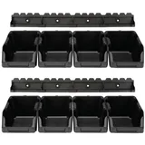 Perel Sichtlagerkasten, 8er Set, 2 Wandhalterungen, stapelbar, Kunststoff, 103 x 165 x 75 mm, Schwarz