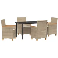 VidaXL 5-teiliges Garten-Ess-Set mit Kissen Beige Poly-Rattan