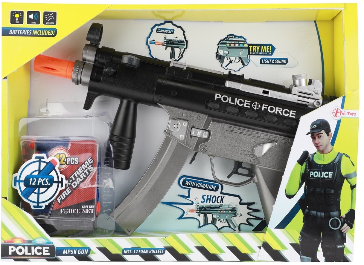 Toi-Toys - Polizei-Pistole MP5K Gun mit Schaumstoffpfeilen (mit Licht, Sound & Vibration)