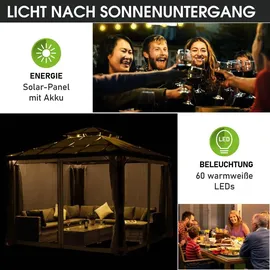 Brast Pavillon Aluminium Pagode 3,5 x 3,5 m inkl. Moskitonetz Dunkelgrau