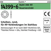 Peiner Umformtechnik Scheibe EN 14399-6 rund 20 (21x37x4) 300 HV feuerverz. geschmiert PEINER