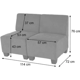 Mendler Modular 2-Sitzer Sofa Couch Lyon, Stoff/Textil ~ grau, ohne Armlehnen