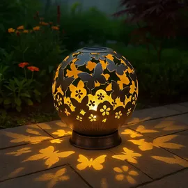 Nino Leuchten Solarleuchte Solarlampen für Außen Balkon Deko Gartendeko Metall Outdoor, Schmetterling Blumen Design, schwarz, led, DxH 20 x 22,5 cm, 2er Set