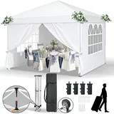 FCH Faltpavillon 3x3 m Gartenpavillon mit 4 Seitenteilen, Pavillon mit 4 Sandsäcke Pavillon Pop Up Partyzelt,Weiß - Weiß