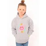 Zwilling Zwillingsherz Hoodie "Optimism"KIDS mit Smiley, buntem Schriftzug und Details in Neonfarben grau 110/116