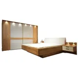 WIEMANN Komplettschlafzimmer Schlafzimmer Modena Plus Eiche Bianco Glas Leder Champagner