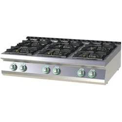 A&S polarny Gas-Kochfeld Tischgerät Edelstahl 6 Herdplatten 39kW 1200x730x300mm Pilotflamme
