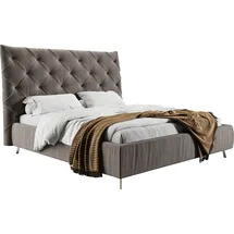 PLACES OF STYLE Polsterbett PLACES OF STYLE "Elloree, in 4 Breiten, hinten mit Originalstoff bezogen, auch in Leder", grau (stone), B:216cm H:143cm L:234cm, 100% Polyester, Betten, Polsterbett ohne Bettkasten Polsterbett, Kopfteilhöhe 143cm, belastbar bis 280 kg, auch in