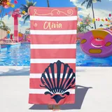 Dihope Strandtuch Personalisiert mit Namen Sandfreies Microfaser Handtücher Badetuch Groß Schnelltrocknend Stranddecke für Kinder, Teenager, Erwachsene,Muschel