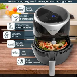 Jago® Heißluftfritteuse 5.5L - 1700 Watt, LED Display mit Touchscreen, 7 Programme, 60 min Timer, Ohne ÖL, Schwarz - Airfryer, Heißluf... - Schwarz