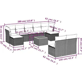 vidaXL Gartensofa-Set 10-tlg. grau Polyrattan