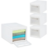 Relaxdays Aufbewahrungsboxen 4er Set, stapelbare Plastikboxen, 31L, mit Deckel & halbtransparenter Tür, Kunststoff, weiß